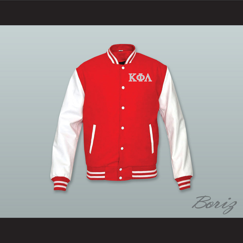 Kappa Phi Lambda Sorority Red Wool and White Lab Leather Varsity